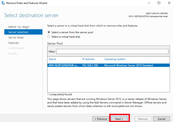 Select Destination Server